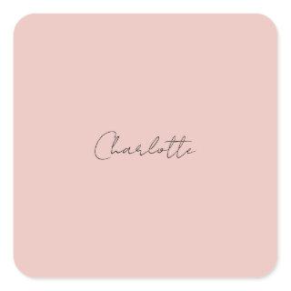 Minimalist Handwritten Script Name Rose Gold Square Sticker