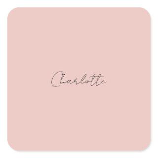 Minimalist Handwritten Script Name Rose Gold Square Sticker