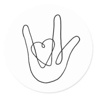 Minimalist "I Love You" Sign Language Single Line  Classic Round Sticker