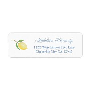 Minimalist Lemons Blue Text Return Address Label
