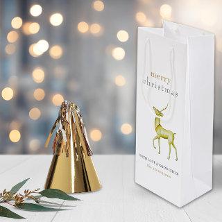 Minimalist Merry Christmas Gold Reindeer Wine Gift Bag