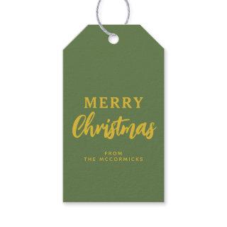 Minimalist Merry Christmas Sage Green Gold Holiday Gift Tags