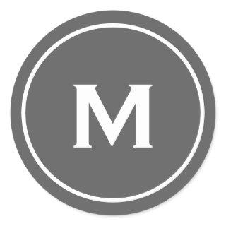 Minimalist Modern Monogram Gray Classic Round Sticker