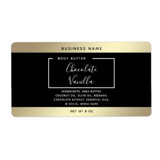 Minimalist modern typography black gold cosmetics  label