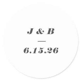 Minimalist Monogram Black White Custom Wedding  Classic Round Sticker