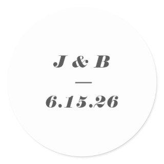 Minimalist Monogram Black White Custom Wedding  Classic Round Sticker