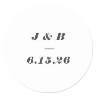 Minimalist Monogram Black White Custom Wedding  Classic Round Sticker