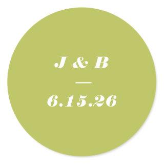 Minimalist Monogram Lime Chartreuse Wedding Custom Classic Round Sticker