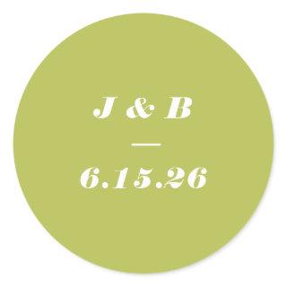 Minimalist Monogram Lime Chartreuse Wedding Custom Classic Round Sticker