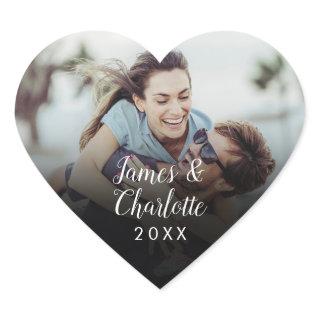 Minimalist Personalized Photo Script Name Date Heart Sticker
