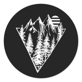 Minimalist pine trees forest scene classic round sticker