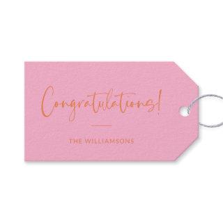 Minimalist Pink and Orange Custom Congratulations Gift Tags