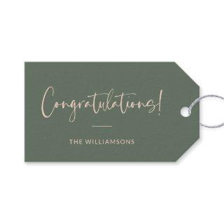 Minimalist Pink Dark Green Custom Congratulations Gift Tags
