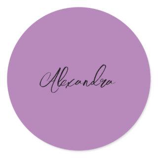 Minimalist Plain Calligraphy Own Name Lavender Classic Round Sticker