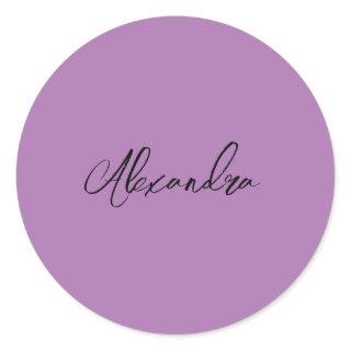 Minimalist Plain Calligraphy Own Name Lavender Classic Round Sticker