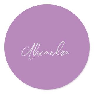 Minimalist Plain Handwritten Own Name Lavender Classic Round Sticker