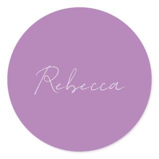 Minimalist Plain Handwritten Own Name Lavender Classic Round Sticker
