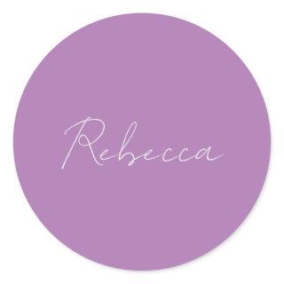 Minimalist Plain Handwritten Own Name Lavender Classic Round Sticker