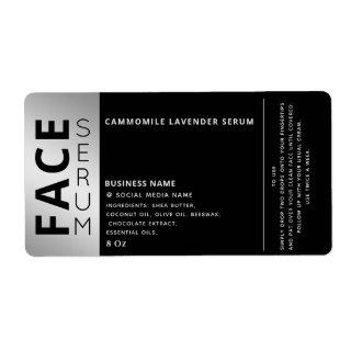 Minimalist professional black silver face serum label