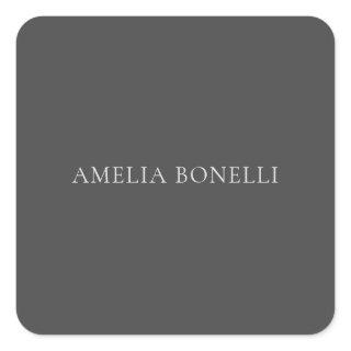 Minimalist Professional Plain Add Name Grey Square Sticker