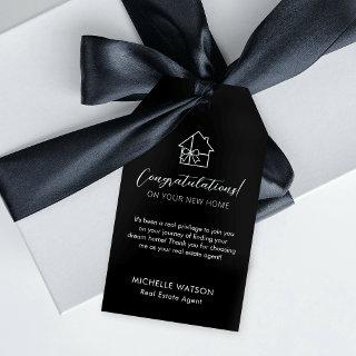 Minimalist Real Estate Agent Black White Gift Tag