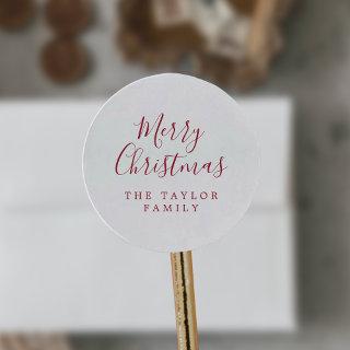 Minimalist Red Merry Christmas Holiday Gift Classic Round Sticker