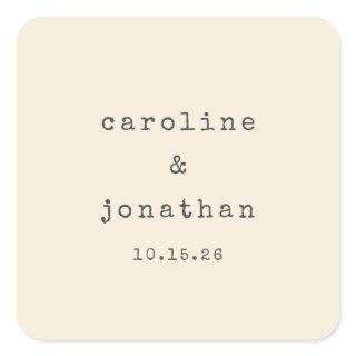 Minimalist Retro Cream Typewriter Custom Wedding Square Sticker