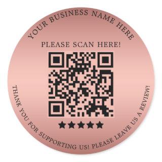 Minimalist Rose Gold Business Name QR Code Classic Round Sticker