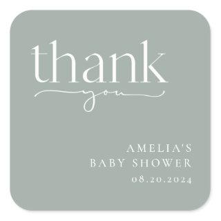 Minimalist Sage Green Baby Shower Thank You Square Sticker