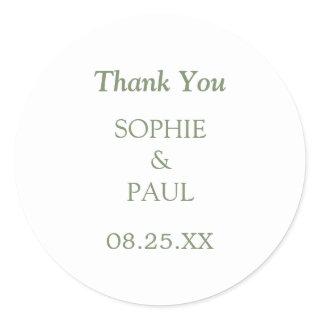 Minimalist Sage Green Wedding Thank You Sticker