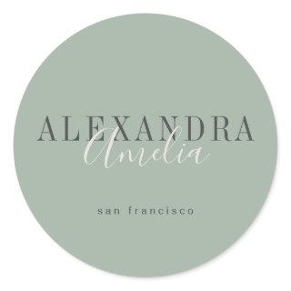 Minimalist Script Boho Sage Green Custom Business Classic Round Sticker
