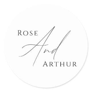 Minimalist Script Wedding Classic Round Sticker