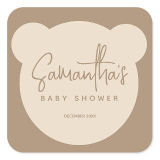 Minimalist simple modern Bear Baby Shower Square Sticker