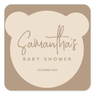 Minimalist simple modern Bear Baby Shower Square Sticker