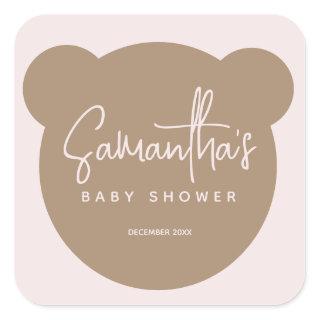 Minimalist simple modern Bear Baby Shower  Square Sticker