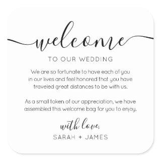 Minimalist Welcome To Our Wedding Welcome Bag Square Sticker