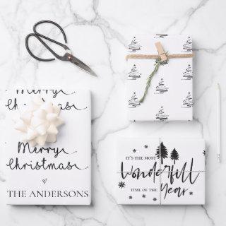 Minimalist White Black Merry Christmas Quote Gift  Sheets