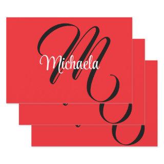 Minimalistic modern monogram initial name red  sheets