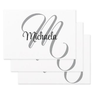 Minimalistic modern monogram initial name white  sheets