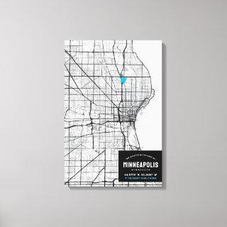 Minneapolis, MN City Map + Mark Your Location Canvas Print