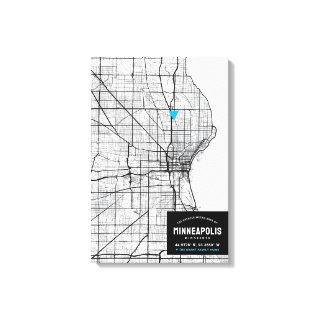 Minneapolis, MN City Map + Mark Your Location Canvas Print