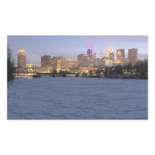 minneapolis skyline and frozen mississippi river rectangular sticker