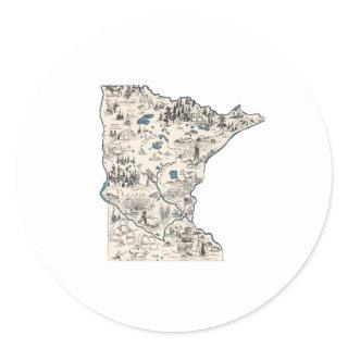 Minnesota Vintage Picture Map Classic Round Sticker