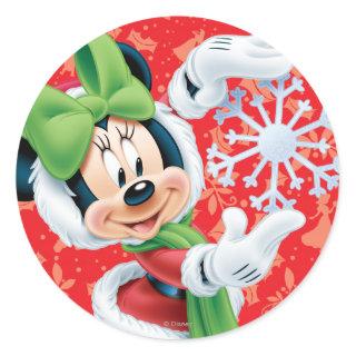 Minnie Holding Snowflake Classic Round Sticker