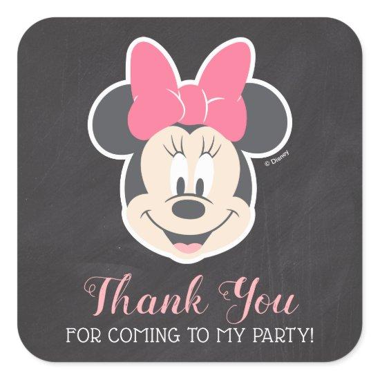 Minnie Mouse Chalkboard Birthday | Thank You Square Sticker