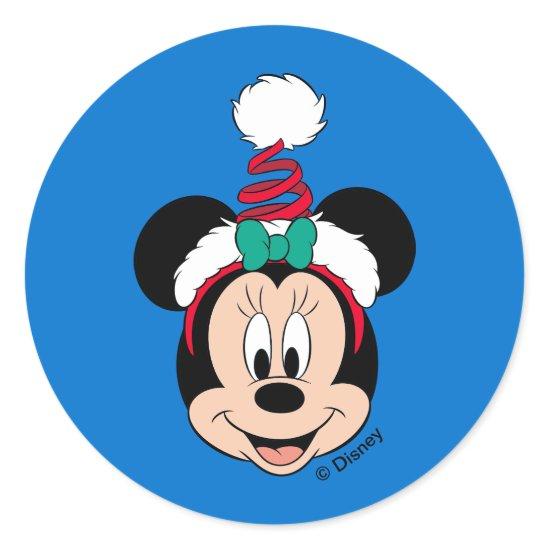 Minnie Mouse | Cute Christmas Hat Classic Round Sticker