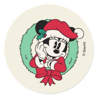 Minnie Mouse | Cute Holiday Wreath Classic Round Sticker