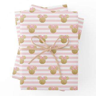 Minnie Mouse | Gold & Pink Striped Birthday  Sheets