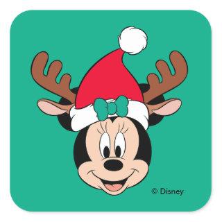 Minnie Mouse | Reindeer Ears & Santa Hat Square Sticker