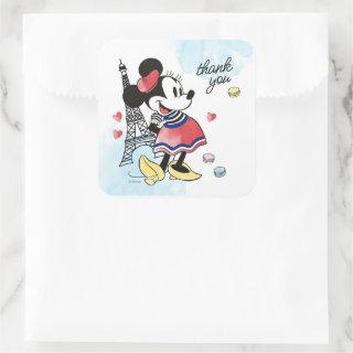 Minnie Mouse Watercolor Paris Birthday Thank You Square Sticker